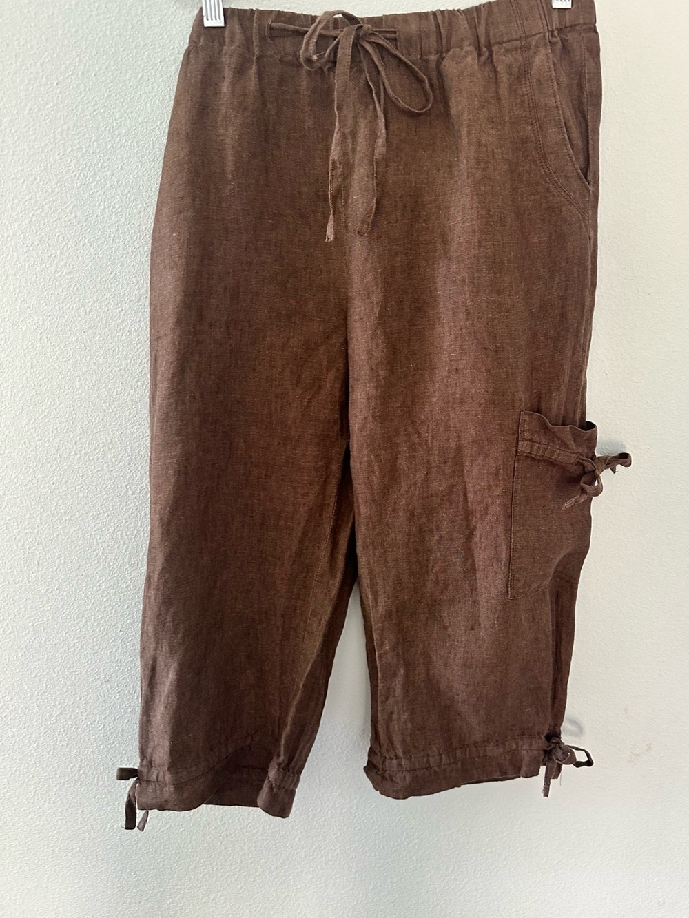 Coldwater Creek Brown 100% Linen Drawstring Capris 8P